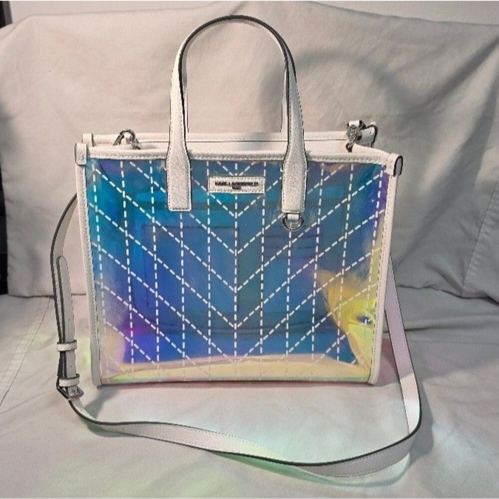 Karl Lagerfeld Paris Iridescent Transparent Crossbody Tote Bag White